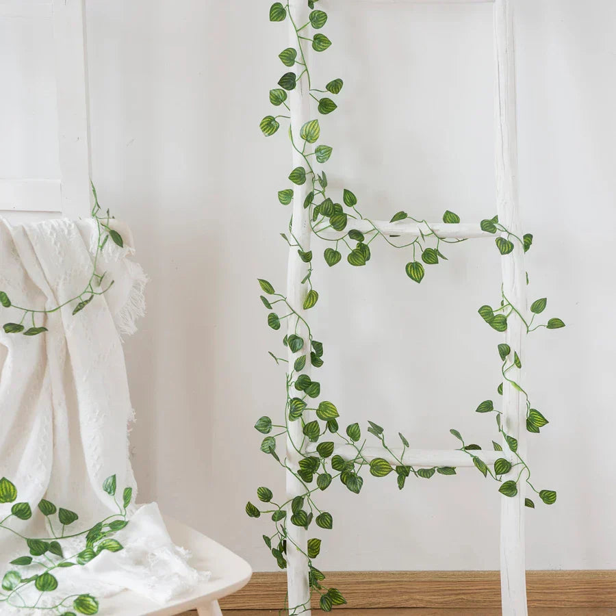 DecorBites™ Artificial Hanging Christmas Garland Green Silk Leaves for Home Wedding Garden