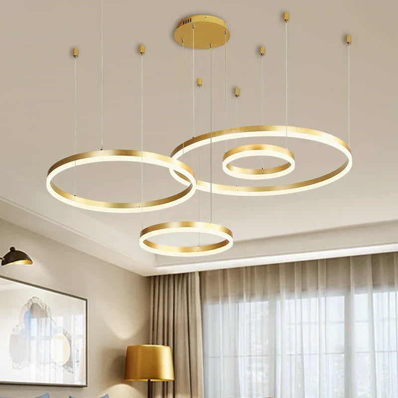 DecorBites™ LED Chandelier Rings Pendant Light - Coffee Gold Dimmable Ceiling Lamp
