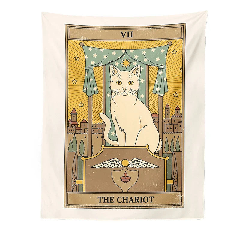 DecorBites™ Cat Divination Tarot Card Tapestry Moon Phase Wall Hanging Décor