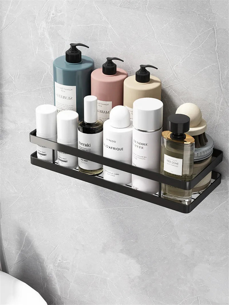 DecorBites™ Black SUS 304 Bathroom Shelf Shower Storage Basket Holder for Shampoo & Bath Essentials