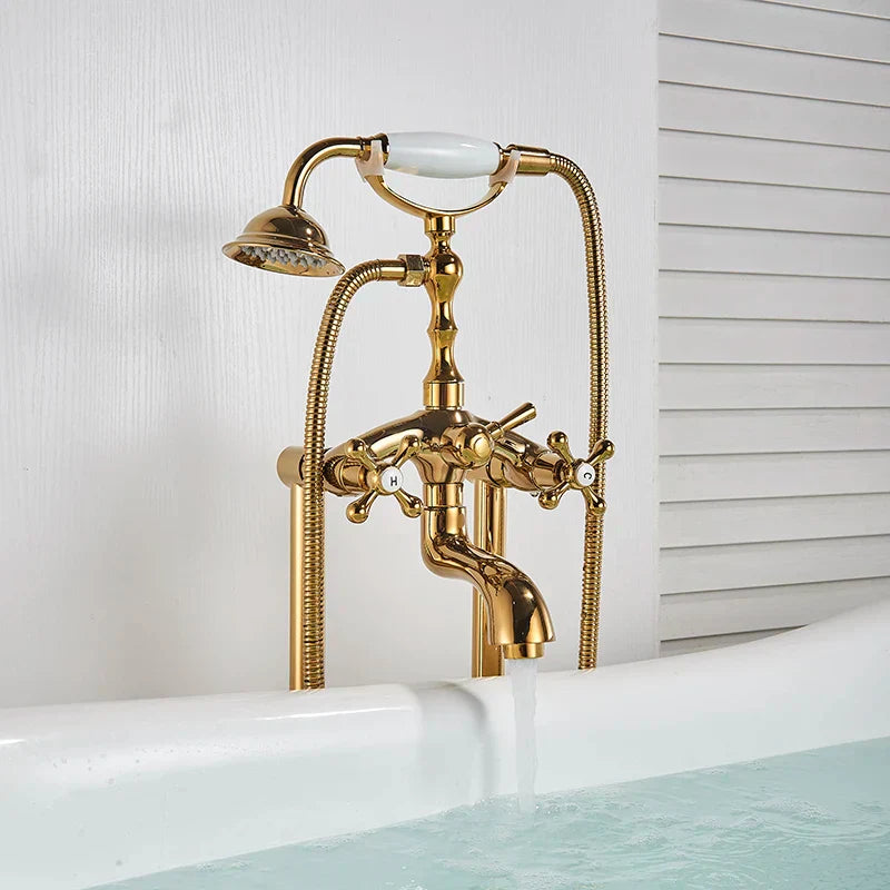DecorBites™ Dual Handle Clawfoot Bathtub Shower Faucet, Golden Polished Free Standing Mixer