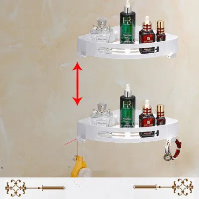 DecorBites™ Gold & White Bathroom Accessories Set: Corner Shelf, Paper Holder, Towel Holder, Toilet Brush Holder, Towel Rack