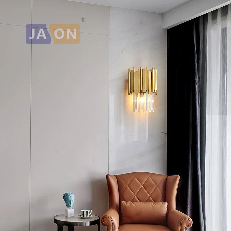 DecorBites™ Crystal Clear LED Wall Sconce Chrome Silver Gold Wall Light for Bedroom