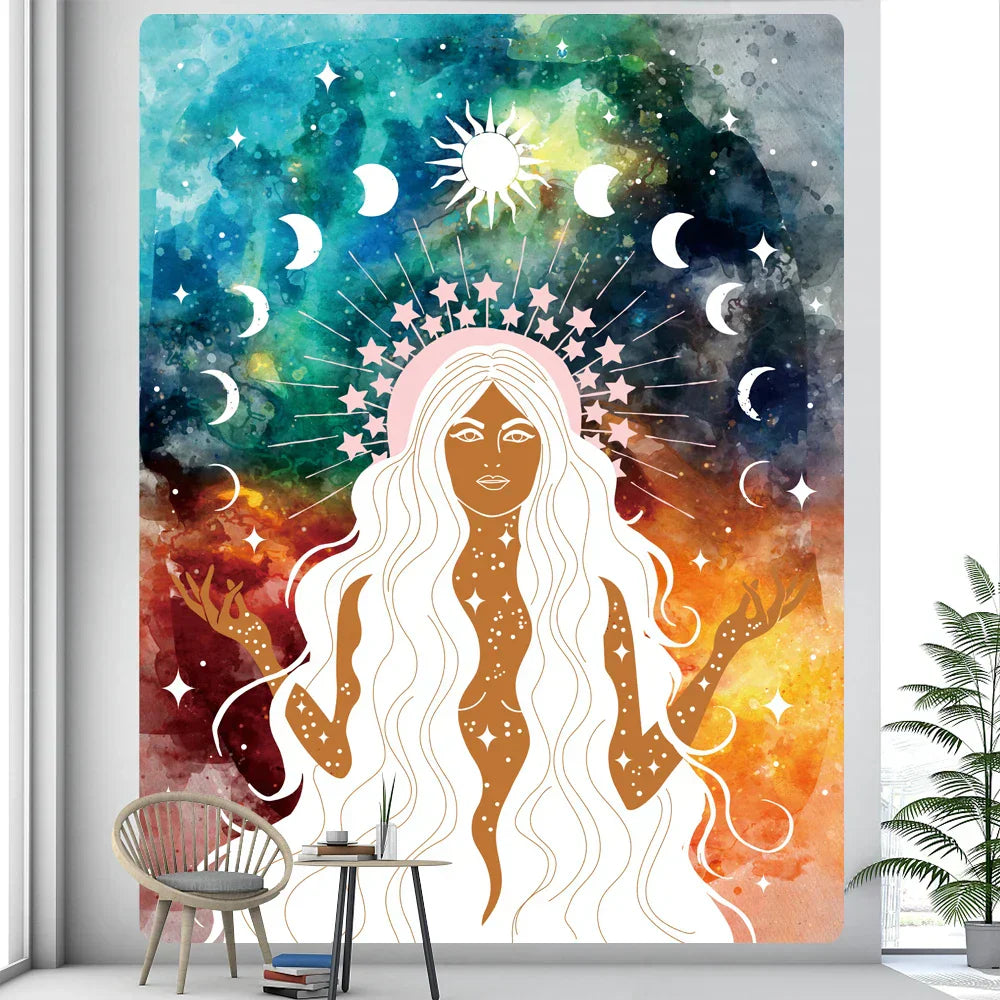 DecorBites™ Boho Girl Tapestry: Hippie Yoga Mat, Sofa Blanket, Home Decor Art