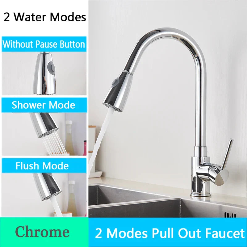 DecorBites™ Brushed Nickel Pull Out Kitchen Faucet with Flexible Stream Sprayer Head