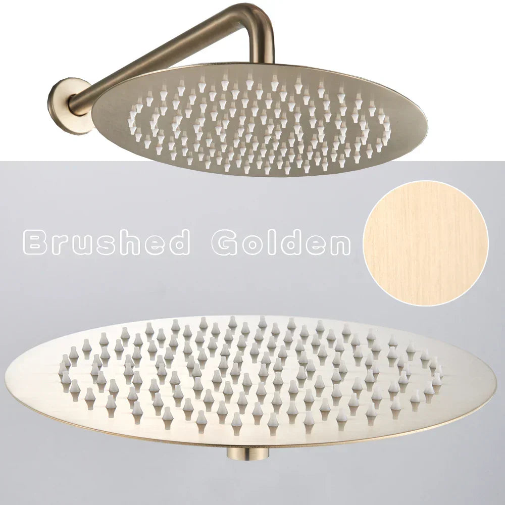 DecorBites™ Brushed Gold Rainfall Shower Set with Single Handle Mixer and Embedded Box