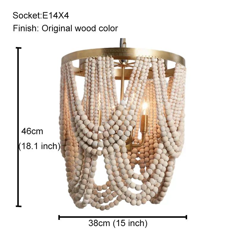 DecorBites™ Black Wood Beaded Pendant Chandelier - Antique Nordic Lighting for Foyer, Dining, Bedroom