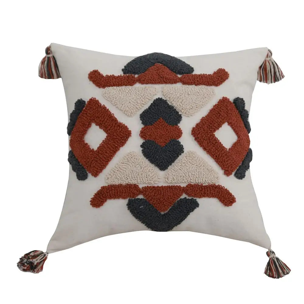DecorBites™ Boho Style Embroidered Pillow Cover with Tassels for Living Room & Bedroom