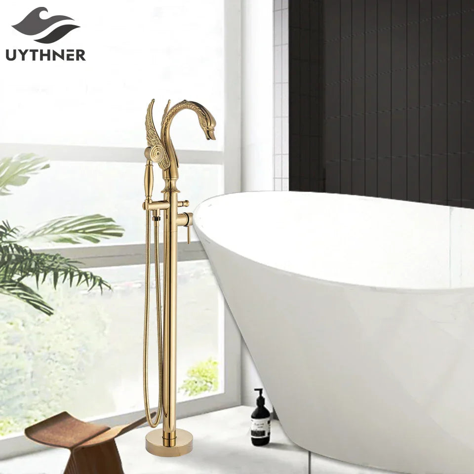 DecorBites™ Black Bathtub Faucet Hot Cold Water Mixer Taps Shower Set Floor Mounted