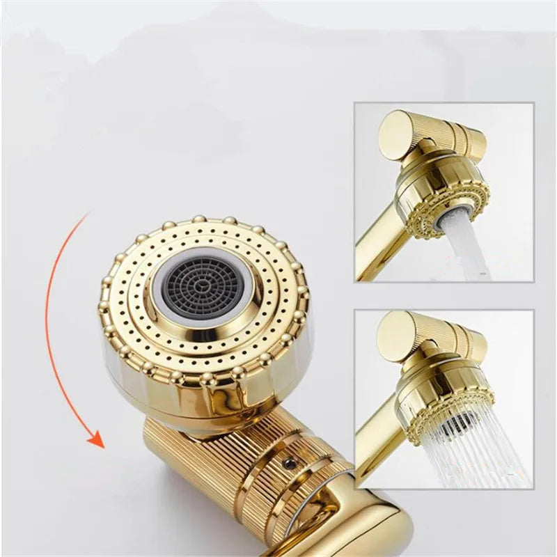 DecorBites™ Gold and Black Bathroom Faucet with Hot Cold Water Mixer - Deck Mounted