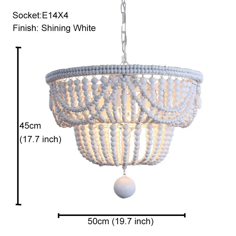 DecorBites™ Black Wood Beaded Pendant Chandelier - Antique Nordic Lighting for Foyer, Dining, Bedroom