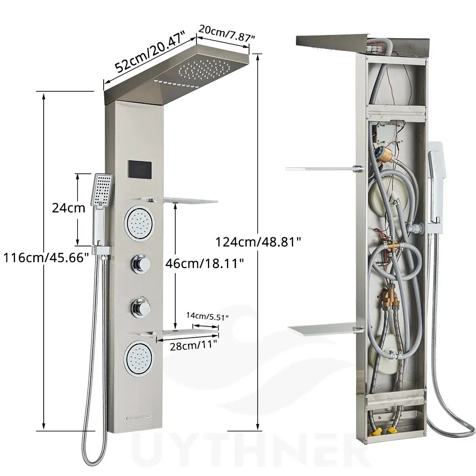 DecorBites™ LED Brushed Nickel Shower Panel Set with Temperature Screen