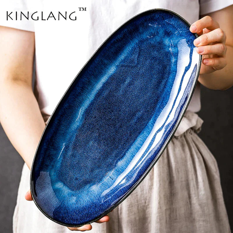 DecorBites™ Blue Kiln Glazed Ceramic Sushi Plate