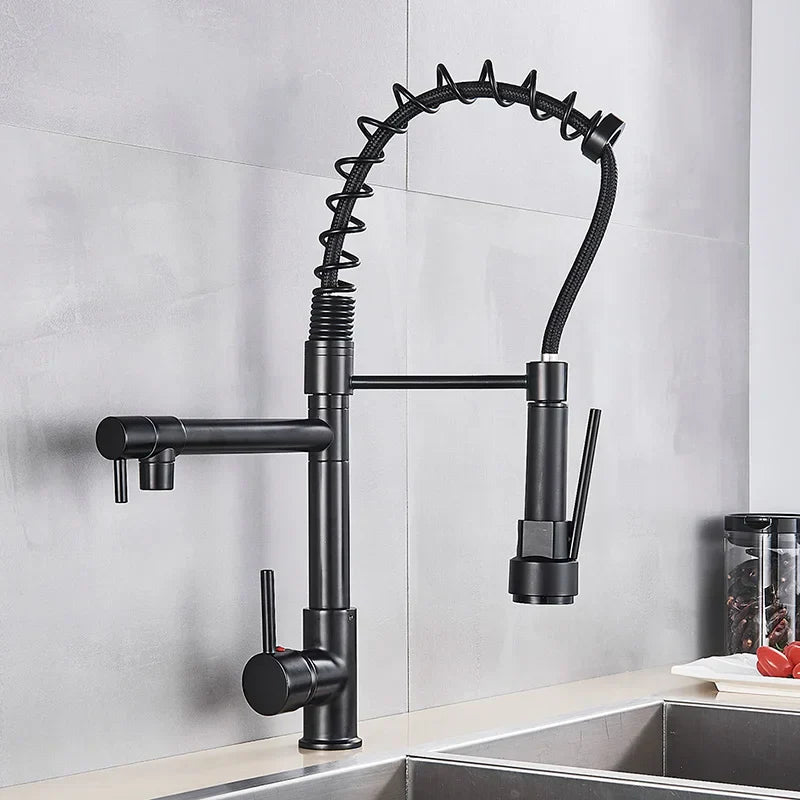 DecorBites™ Brass Kitchen Faucet Spring Swivel Spout Hot Cold Water Mixer Taps