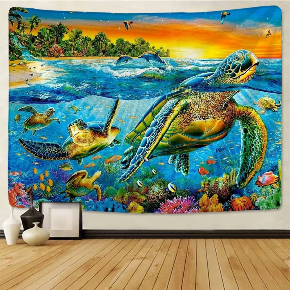 DecorBites™ 3D Underwater World Mandala Yoga Mat Home Decoration Tapestry Hippie Sofa Blanket