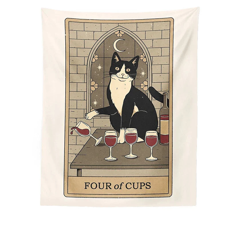 DecorBites™ Cat Divination Tarot Card Tapestry Moon Phase Wall Hanging Décor