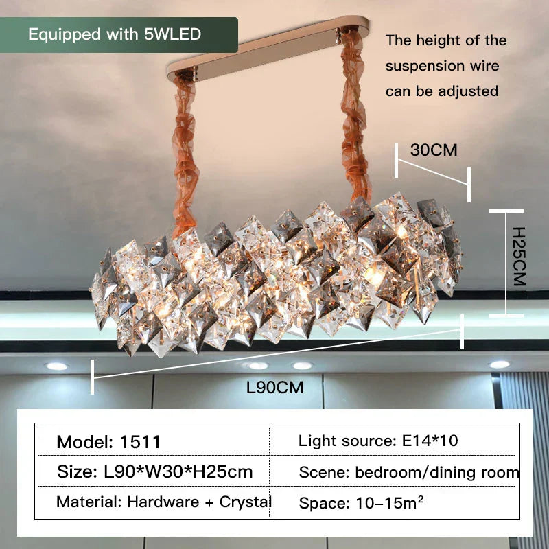 DecorBites™ Crystal Chandelier: High-End LED Pendant Light for Living Room, Dining Room & Kitchen
