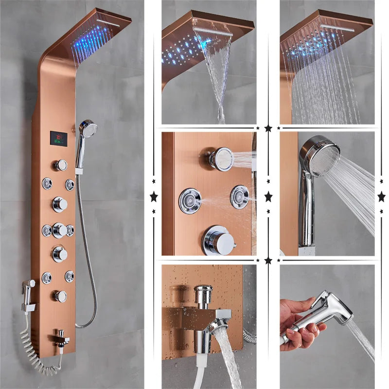 DecorBites™ LED Rainfall Shower Panel System with Temperature Screen
