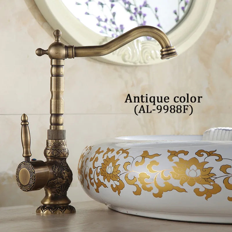 DecorBites™ Antique Brass Basin Faucet with Single Handle Hot/Cold Mixer Taps Rotation AL-9966F