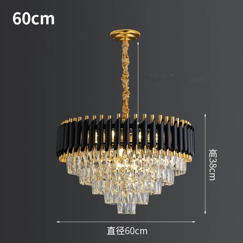 DecorBites™ Black Gold Metal LED Chandelier Living Room Dining Modern Lustre Crystal Hanging Lamp