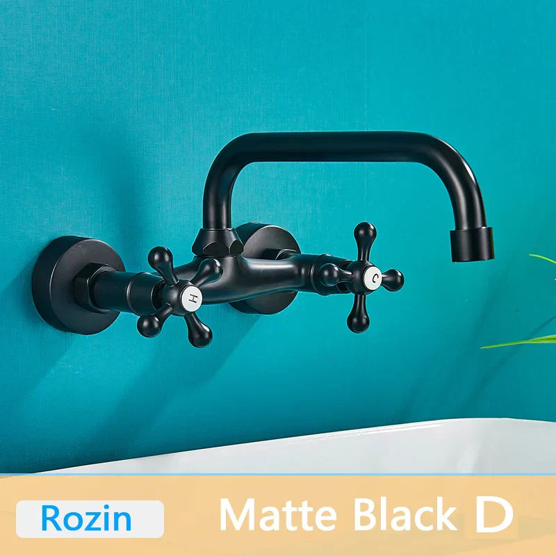 DecorBites™ Antique Brass Basin Faucet Wall Mounted Dual Handles Swivel Spout Mixer Tap
