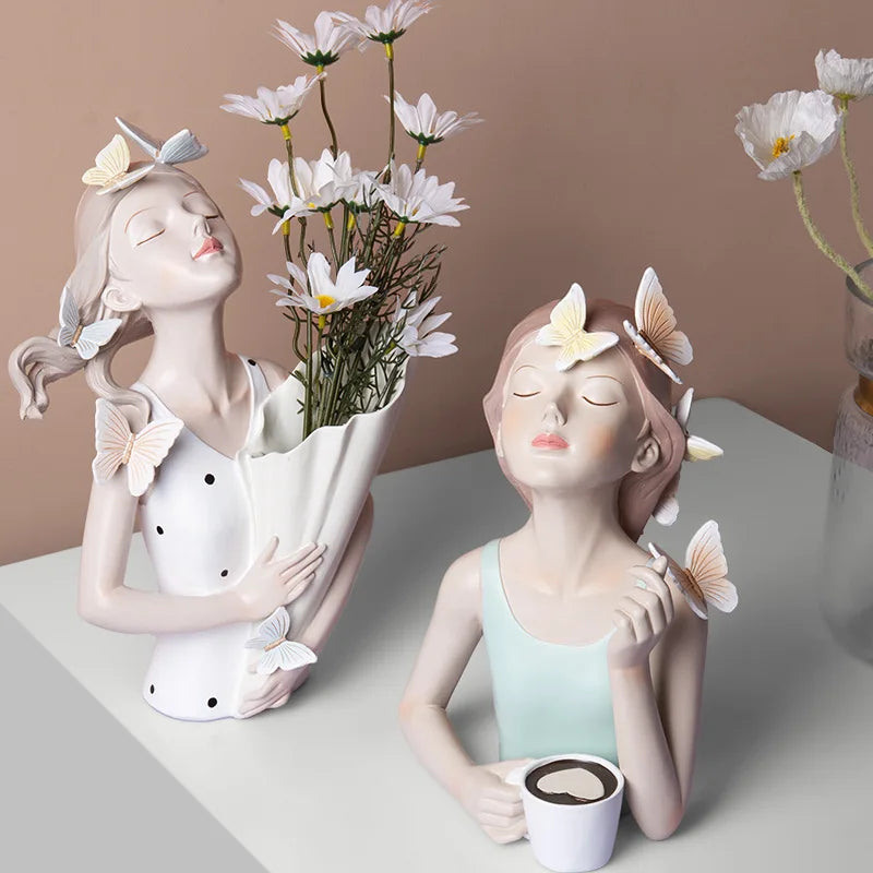 DecorBites™ Butterfly Girl Resin Sculpture Vase Modern Home Decor Statues