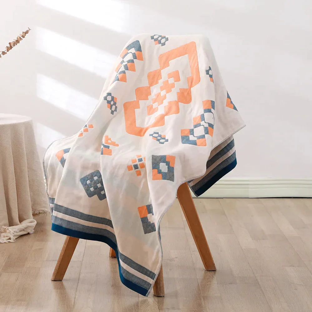 DecorBites™ Bohemian Floral Cotton Gauze Bath Towel 70*140 - Soft & High Quality for Women, Children, and Adults