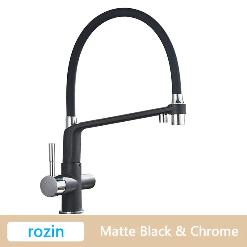 DecorBites™ Brushed Gold Swivel Kitchen Faucet with Purification Function