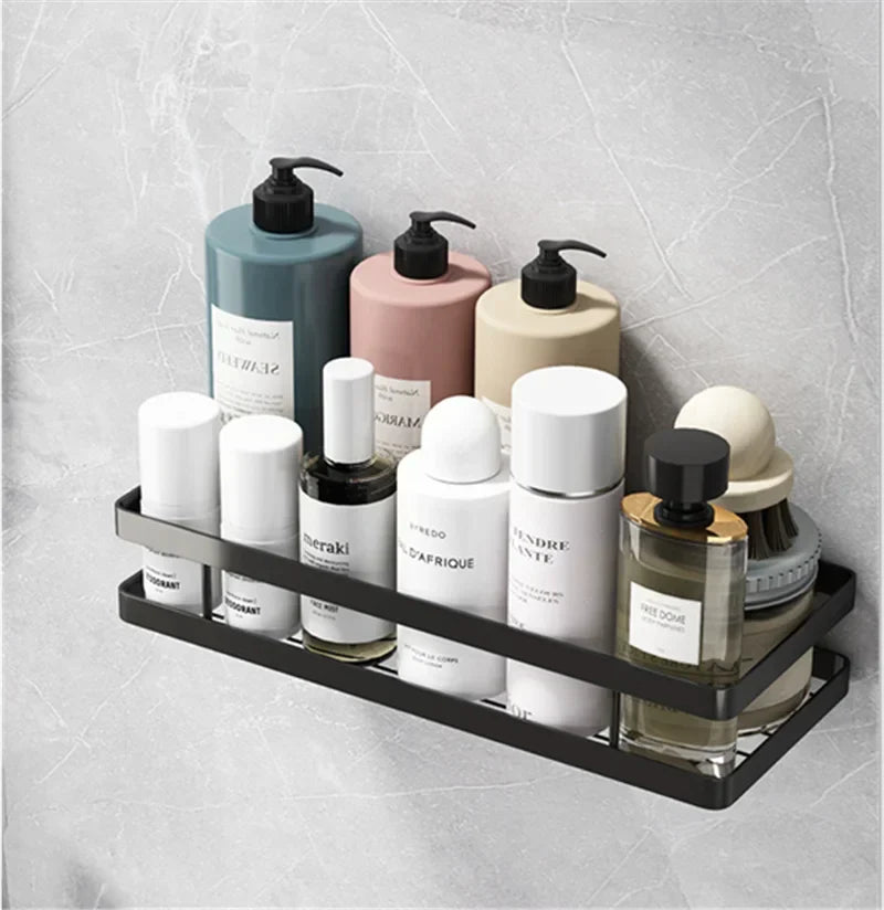 DecorBites™ Black SUS 304 Bathroom Shelf Shower Storage Basket Holder for Shampoo & Bath Essentials