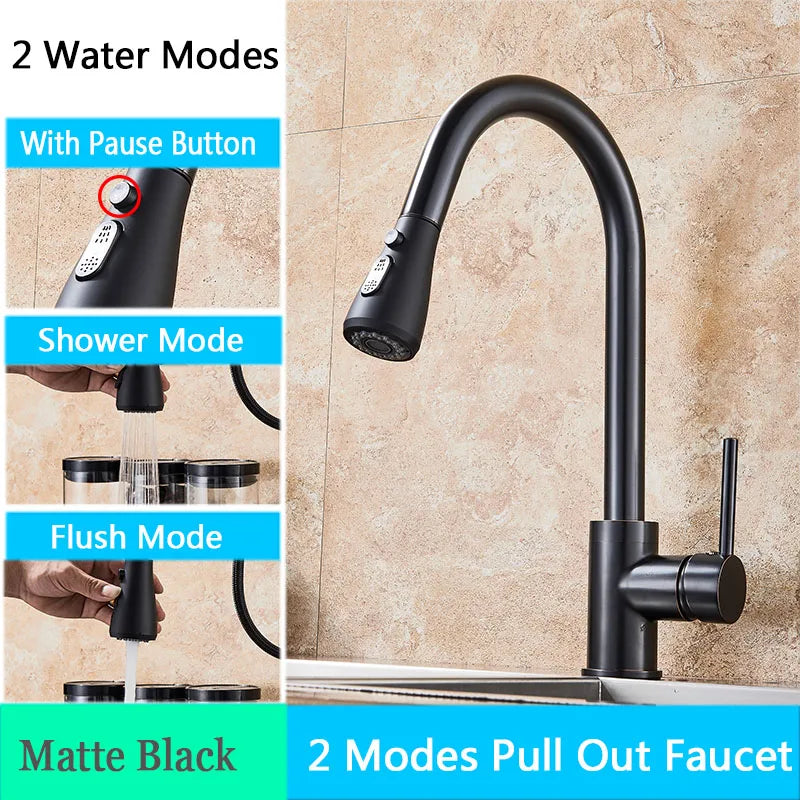 DecorBites™ Brushed Nickel Pull Out Kitchen Faucet with Flexible Stream Sprayer Head