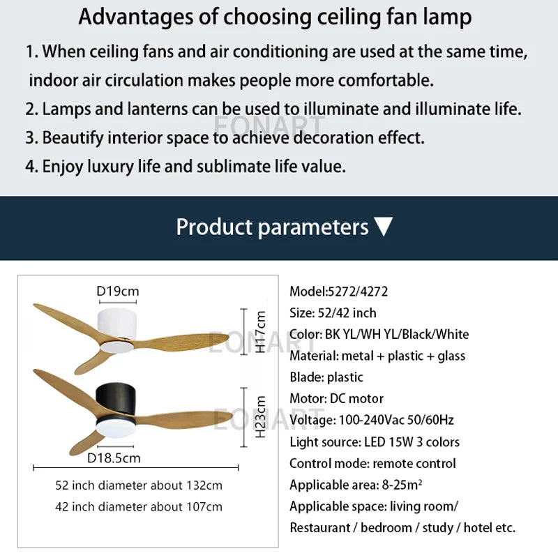 DecorBites™ 52" Black DC Ceiling Fan with LED Light and Remote Control