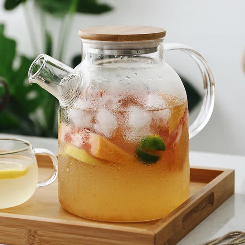 DecorBites™ Glass Teapot Cold Water Jug Large Capacity-Transparent Tea Pot Juice Container