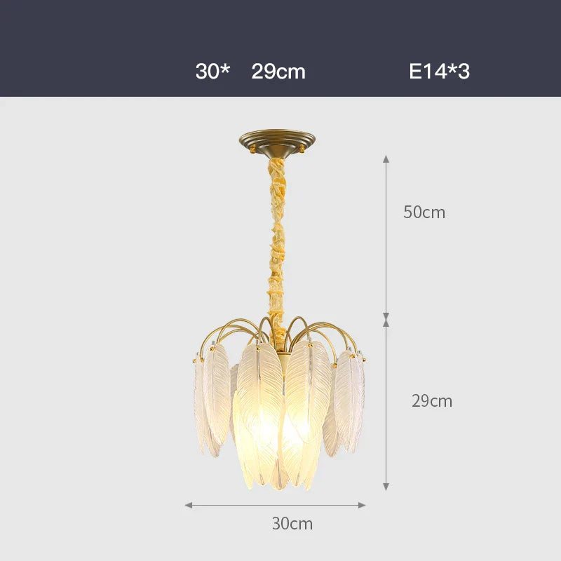 DecorBites™ Art Deco White Glass Feather Chandelier with LED Lighting for Foyer & Bedroom