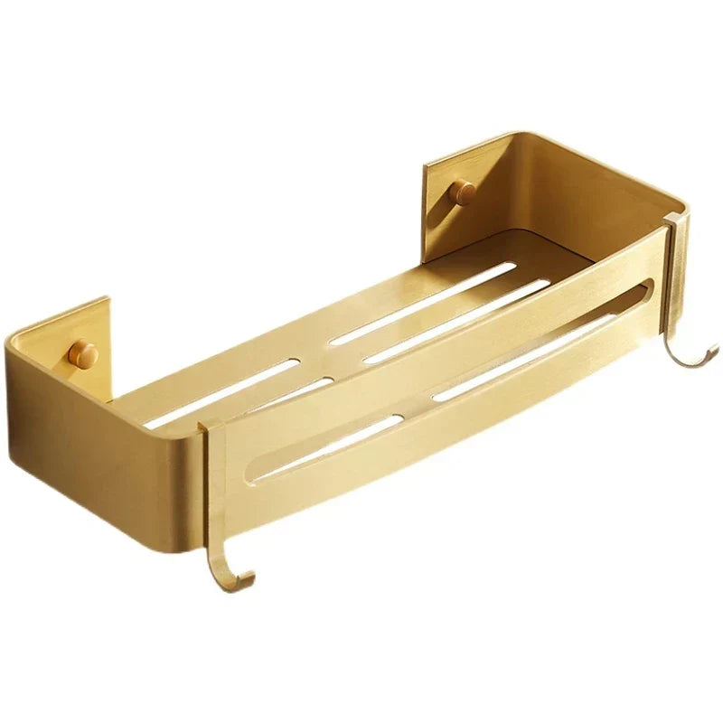 DecorBites™ Brushed Gold Aluminum Bathroom Corner Shelf Wall Mounted Shower Shampoo Holder