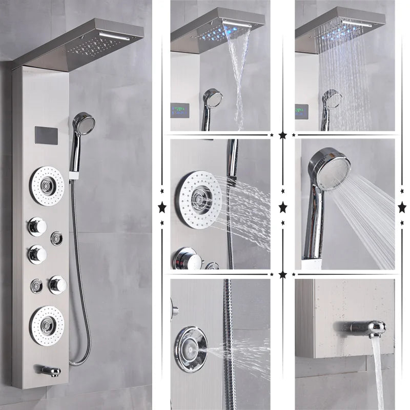 DecorBites™ LED Shower Panel Column Bathtub Mixer Tap with Temperature Screen Massage.