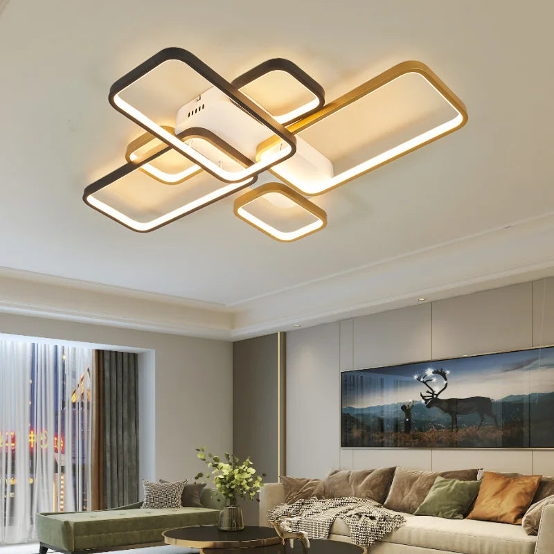DecorBites™ Black+Gold Modern LED Chandelier for Living Room Dimmable Nordic Minimalism Lighting