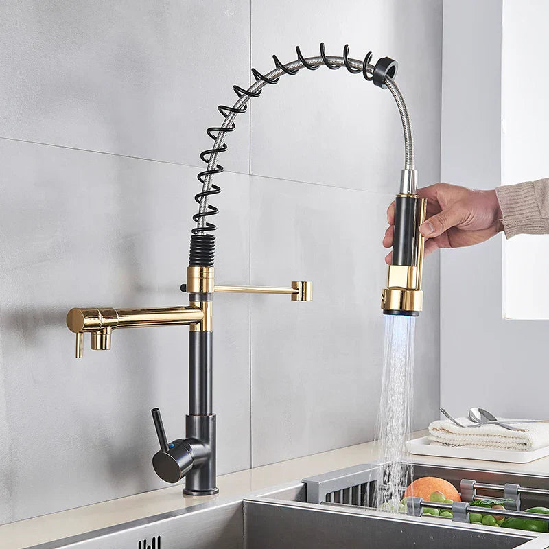 DecorBites™ LED Brushed Kitchen Faucet with Pull-Down Spring, Single Handle Swivel Spout