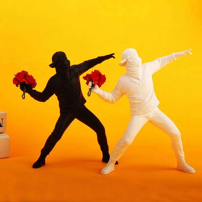 DecorBites™ Bansky Flower Thrower Sculpture: Modern Office & Home Decor