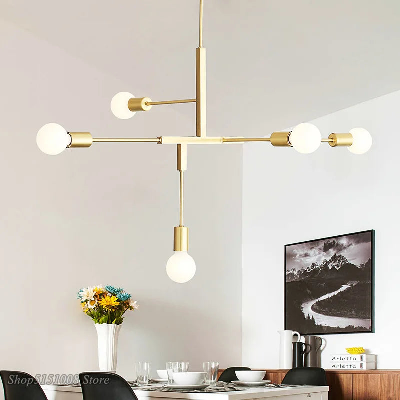DecorBites™ Cross Style 5-Head Pendant Light in Gold and Black Finish for Modern Home Decor