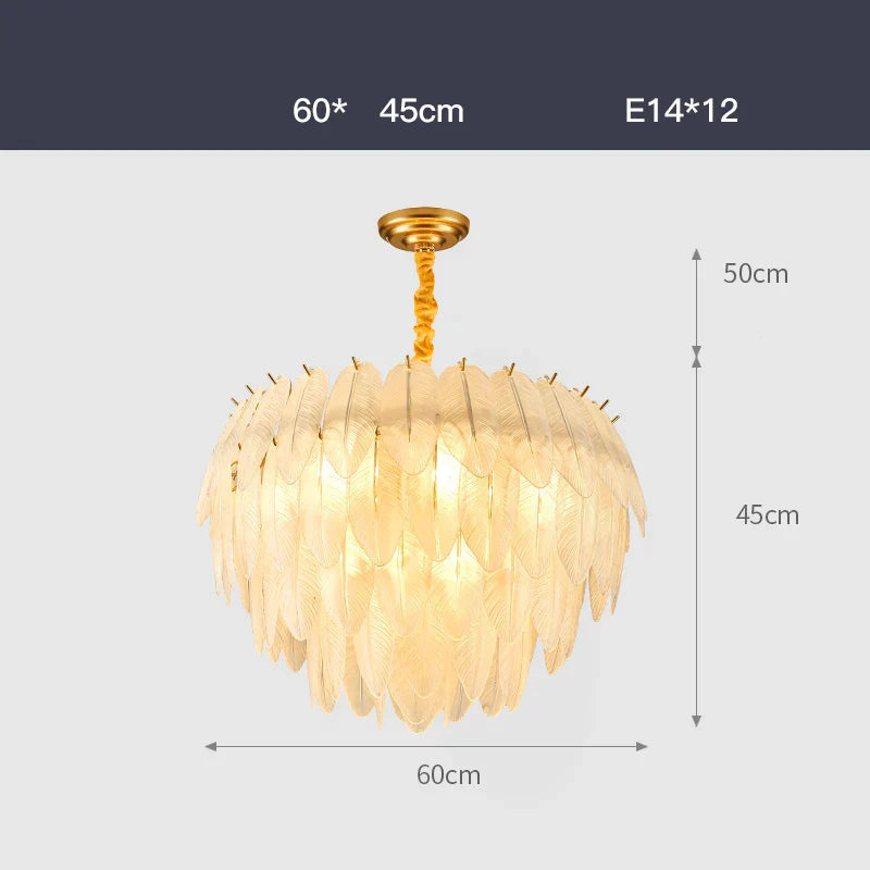 DecorBites™ Art Deco White Glass Feather Chandelier with LED Lighting for Foyer & Bedroom