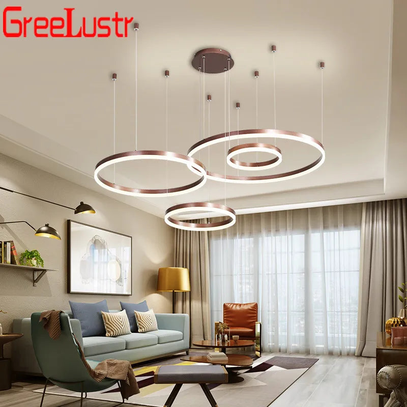 DecorBites™ LED Chandelier Rings Pendant Light - Coffee Gold Dimmable Ceiling Lamp