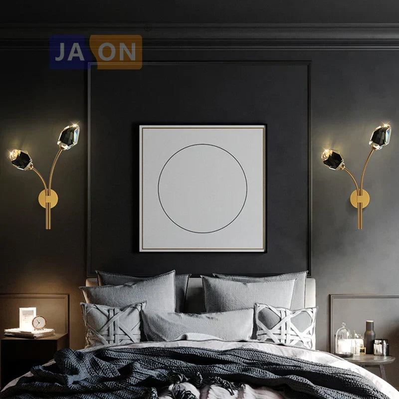 DecorBites™ Crystal LED Wall Sconce for Bedroom Corridor - Designer Black Gold Wall Light
