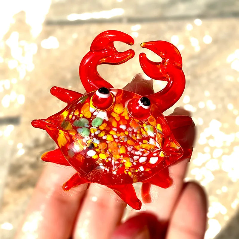 DecorBites™ Crab Glass Figurines: Handblown Art Animals Collectible Sculpture Ornaments