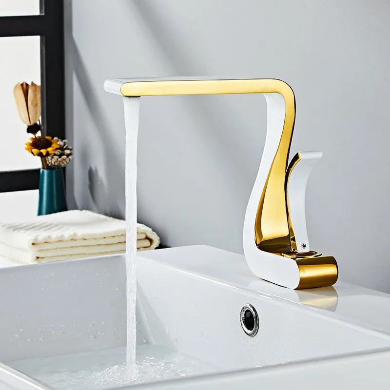 DecorBites™ Gold & White Basin Faucet: Modern Brass Mixer Tap for Bathroom Sink