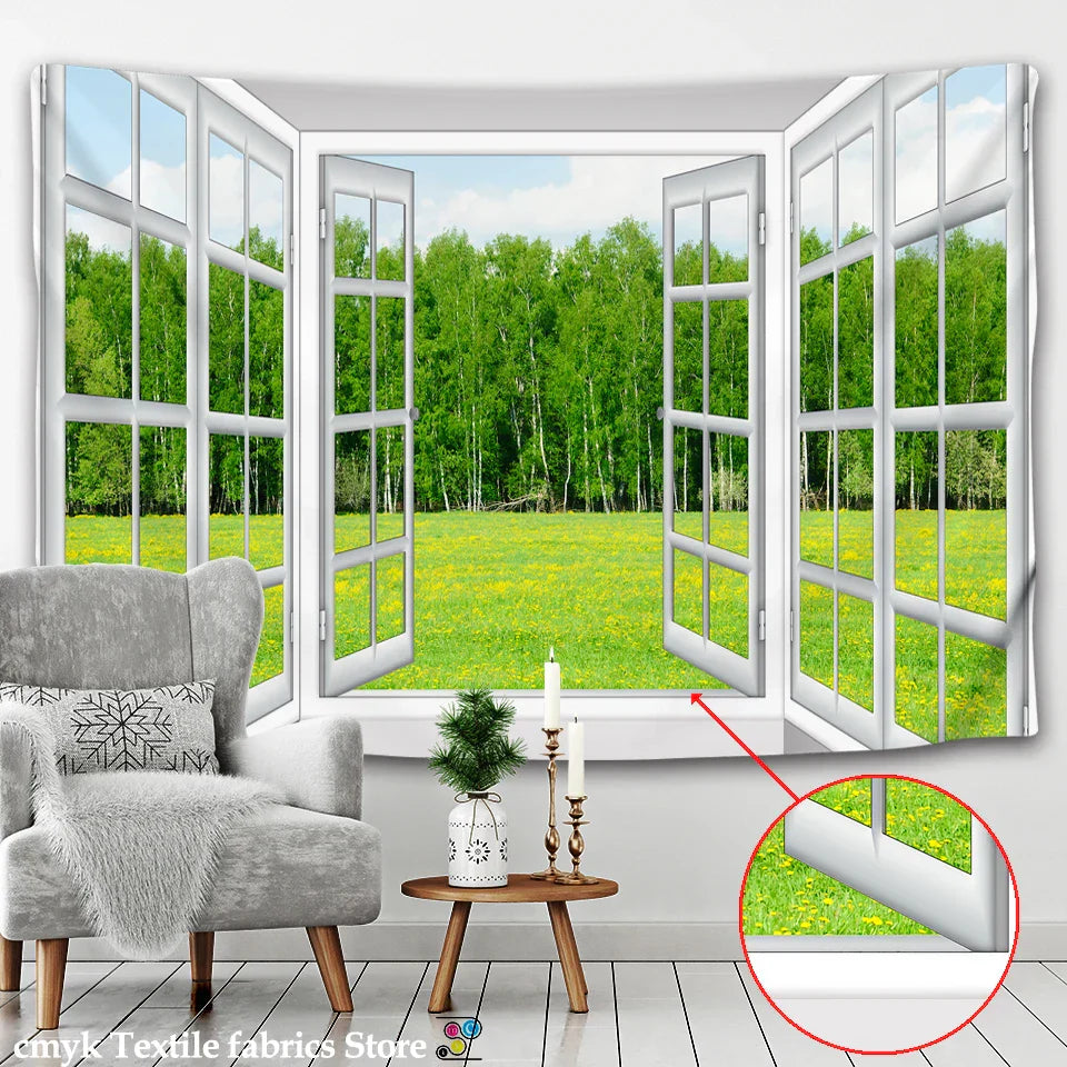 DecorBites™ 3D Landscape Window Wall Tapestry Nordic Style Home Decoration Painting