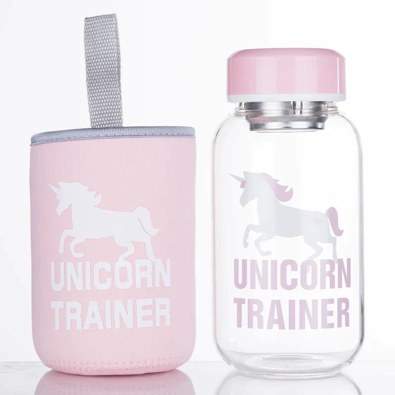 DecorBites™ Blue Glass Water Bottle 600ml Cute Polar Bear Seal Design Waterbottle