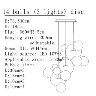 DecorBites™ Bubble Glass LED Chandelier for Kids Room Kitchen Office Restaurant
