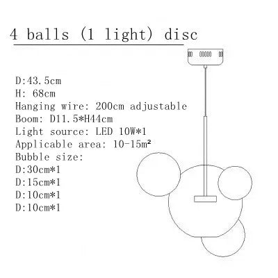 DecorBites™ Bubble Glass LED Chandelier for Kids Room Kitchen Office Restaurant
