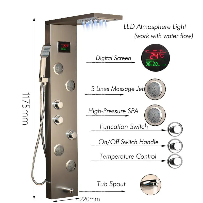 DecorBites™ LED Panel Bath Faucet with Digital Display and Massage Spa Jets