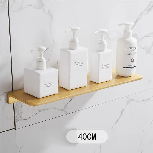 DecorBites™ Brushed Gold Bathroom Set: Shelf, Towel Rack, Holder, Toilet Brush - Bath Hardware